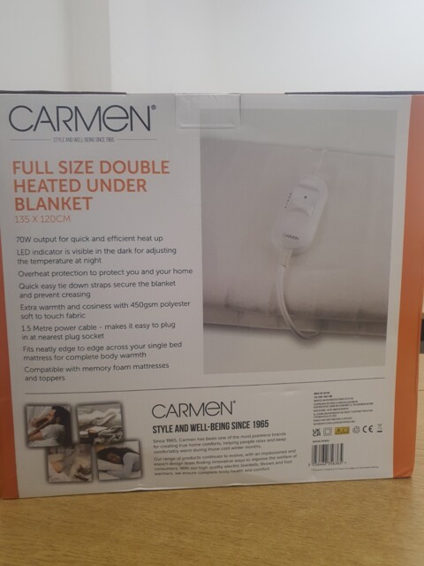 Carmen C81155 King Size Electric Heated Under Blanket - White