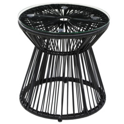Pe Rattan Side Table Round Tempered Glass Top Black