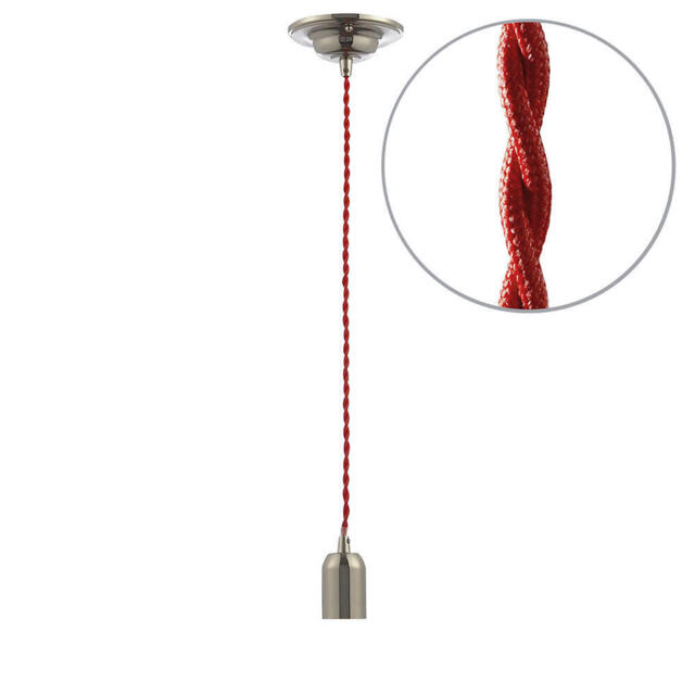 Litecraft Red Braided Cable Ceiling Pendant Polished Nickel Indoor E27