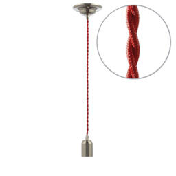 Litecraft Red Braided Cable Ceiling Pendant Polished Nickel Indoor E27