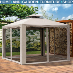 Metal Garden Gazebo Outdoor 2-tier Roof Marquee Party Tent Taup