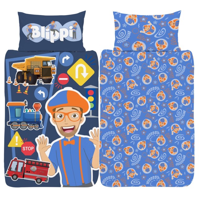 Blippi Single Duvet Cover Set 2-in-1 Design Kids Bedding Train Fire