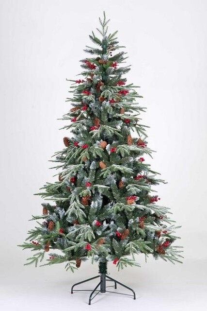 Snowtime Ontario 8ft Frost Flocked Christmas Tree With Pinecones &