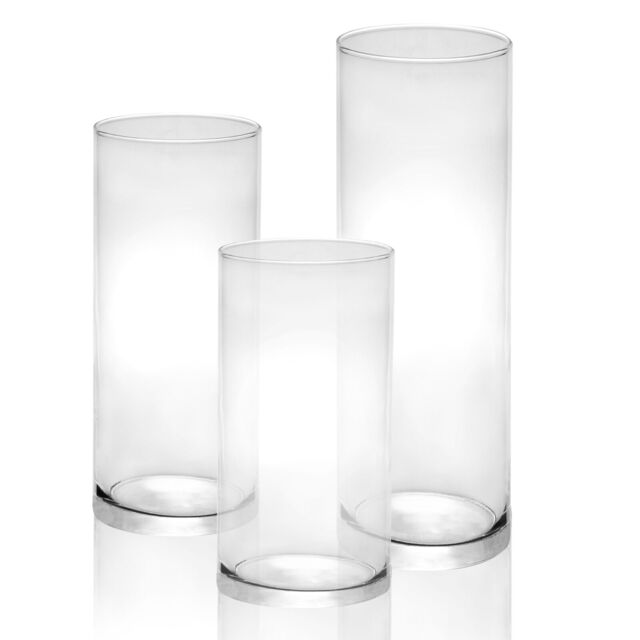 Glass Candle Cylinders Set Of 3 Clear Assorted Holders For Pillar