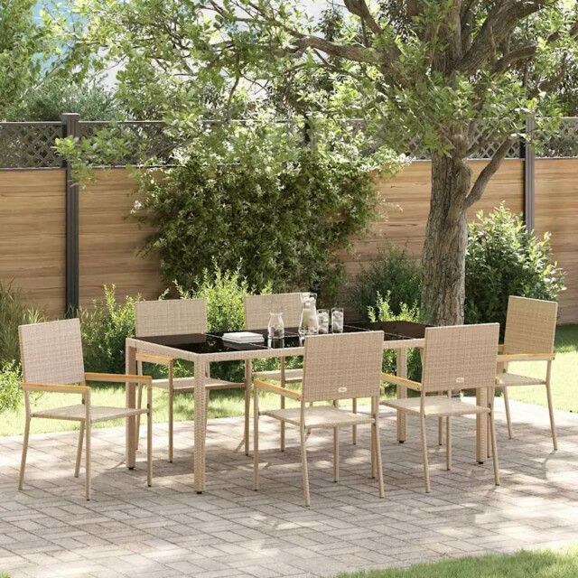 Garden Dining Set 7 Pcs Beige And Black 190 X 90 X 75 Cm Vidaxl