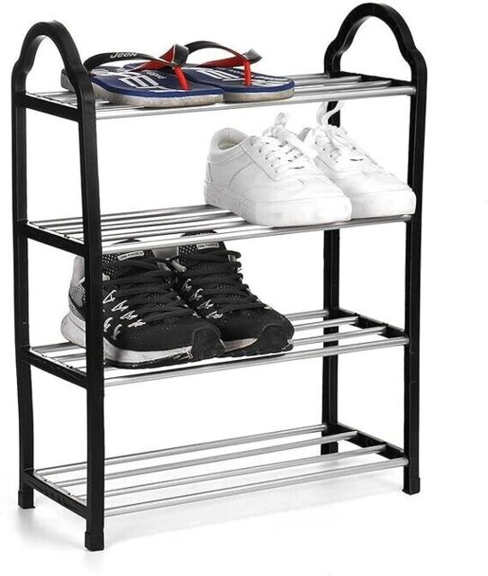 4 Tier Shoe Rack Organiser, Heavy Duty Storage Unit, Quick Assembly No