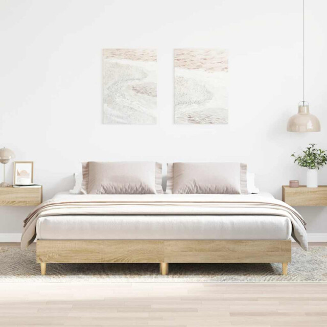 Bed Frame Sonoma Oak 200x200cm Engineered & Eucalyptus Wood Stable