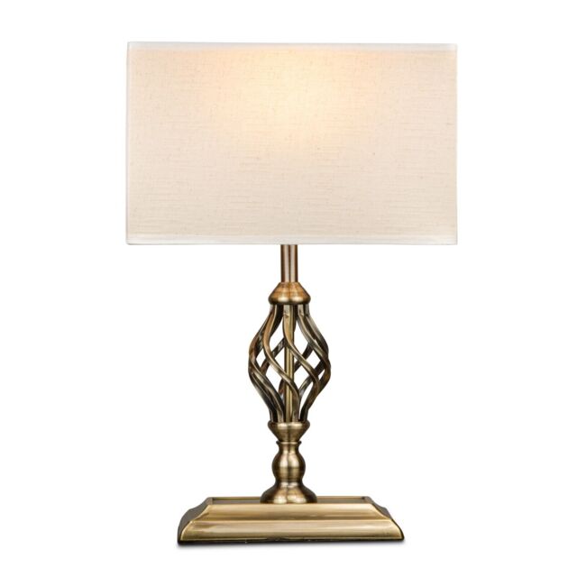 Table Lamp Kingswood Traditional Antique Brass Rectangular Base Linen