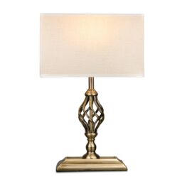 Table Lamp Kingswood Traditional Antique Brass Rectangular Base Linen