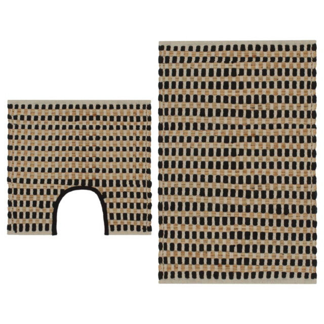 Bath Mat Set Natural & Black 52x83cm + 50x52cm Handwoven Jute Fabric