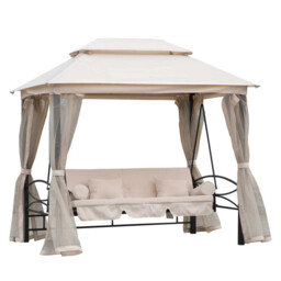 3 Seater Swing Chair Hammock Gazebo Patio Bench Outdoor Shade Beige
