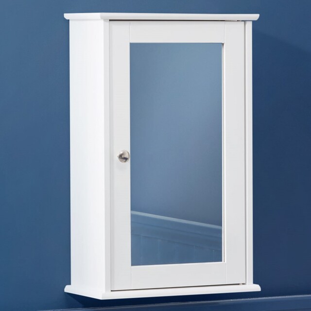 Bathroom Mirror Cabinet White Wooden Single Door Wall Mounted Unit