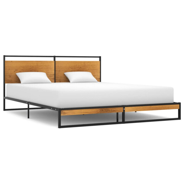 Bed Frame Black Powder-coated Metal & Melamine Mdf 160x200 Cm Slatted