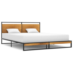 Bed Frame Black Powder-coated Metal & Melamine Mdf 160x200 Cm Slatted