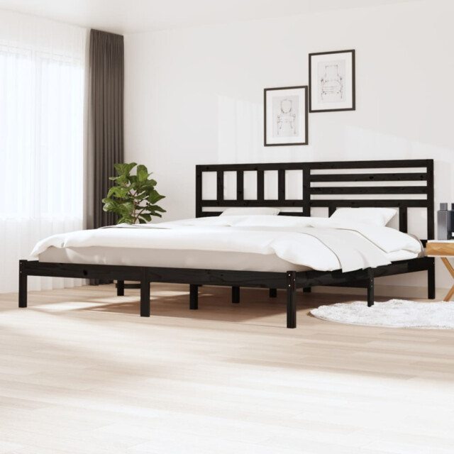 Bed Frame Solid Pine Wood Black Small Single 75x190cm Rustic Headboard
