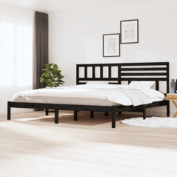 Bed Frame Solid Pine Wood Black Small Single 75x190cm Rustic Headboard
