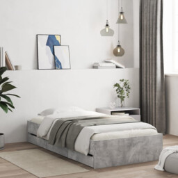 Bed Frame Concrete Grey Slim 75x190 Cm Engineered Wood With Two