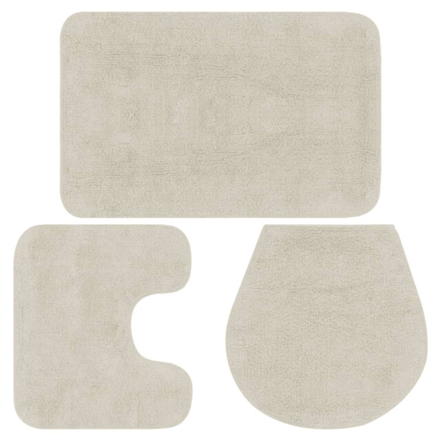 Bath Mat Set 3pc White 100% Cotton Non-slip Absorbent