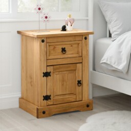 Corona 1 Door 1 Drawer Bedside Table Cabinet Wax Solid Wood Pine