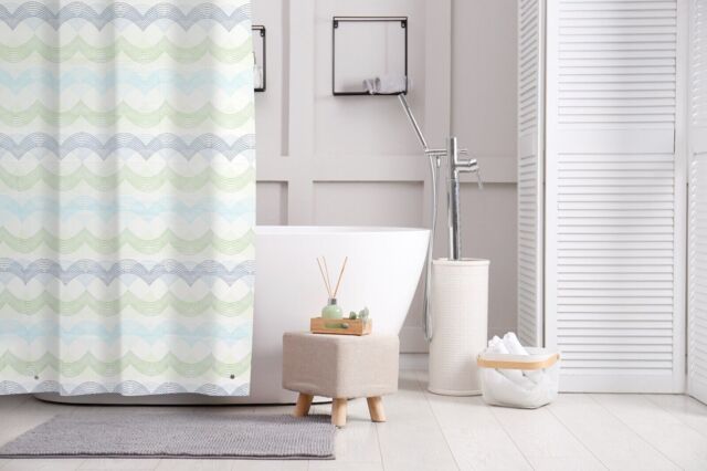 Waves Shower Curtain, 180x180cm, Mould & Mildew Resistant, Includes