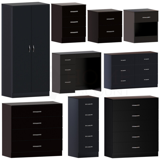 Black Chest Of Drawers Bedside Table Wardrobe Desk Modern Bedroom