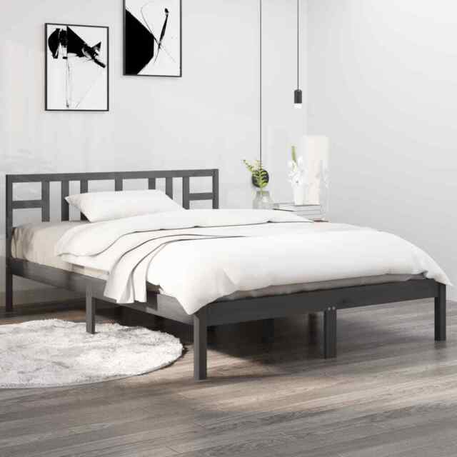 Bed Frame Grey Solid Wood 200x200 Cm Vidaxl