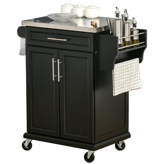 Homcom Rolling Kitchen Cart Storage Trolley With Drawer Towel Rail