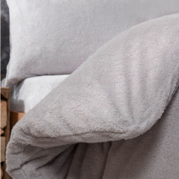 Brentfords Teddy Fleece Double Duvet Cover With Pillow Case - Grey