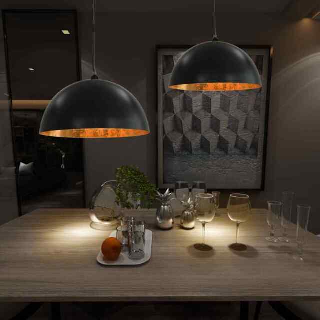 Ceiling Lamps 2 Pcs Black And Gold Semi-spherical 50 Cm E27 Vidaxl