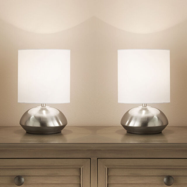 Twin Pair Touch Table Lamps Dimming Stages And Chrome Base White Light