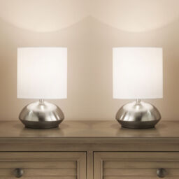 Twin Pair Touch Table Lamps Dimming Stages And Chrome Base White Light