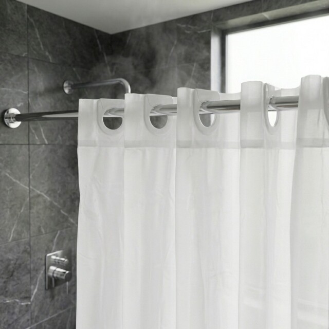 Croydex Waterpoof Shower Curtain Plain White, Machine Washable,
