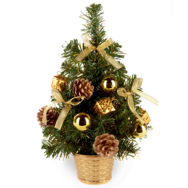 30cm Christmas Tree - Tinsel Flecks, Decorations & Pine Cones - Choose