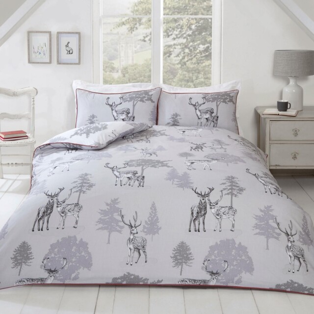 Sherwood Stag Double Duvet Cover & Pillowcase Set Woodland Deer Trees