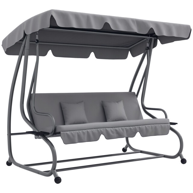 Outsunny 2-in-1 Garden Swing Chair For 3 Person W/ 2 Pillows, Light