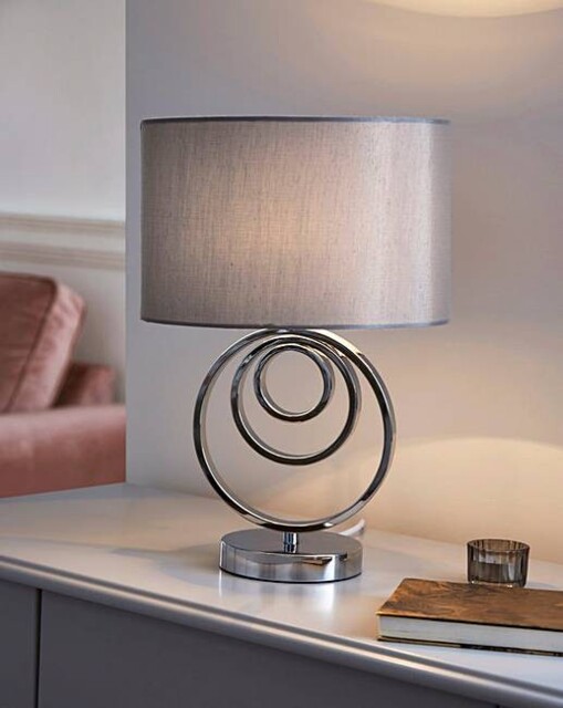 K Living Chrome Table Lamp With Triple Circle Design And Grey