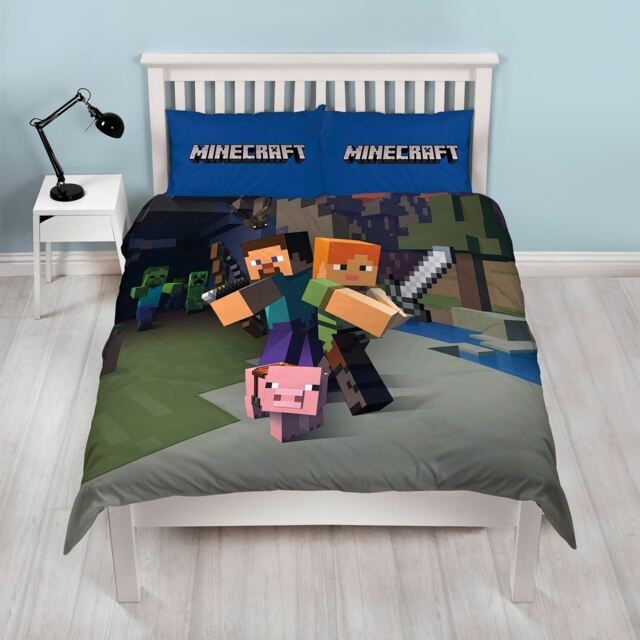 Minecraft Double Duvet Cover Set Boys Girls 2 In 1 Design