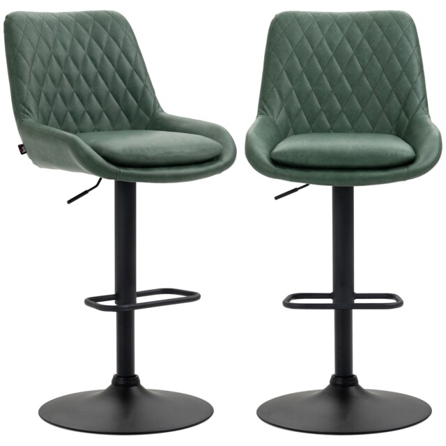 Homcom Pu Leather Padded Bar Stools Set Of 2 With Metal Base, Dark
