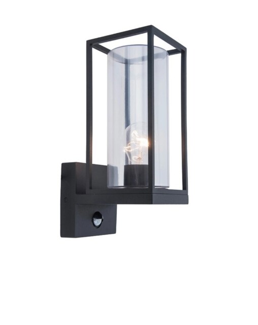 Lutec Flair Outdoor Lantern Wall Light With Pir Sensor - Black