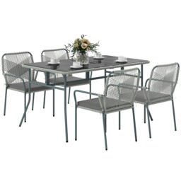 Outsunny 5 Piece Pe Rattan Garden Dining Set With Cushions, Light Grey
