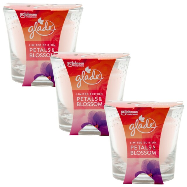 Glade Scented Candle Petals & Blossom 3x 129g Phacelie On Wild Roses