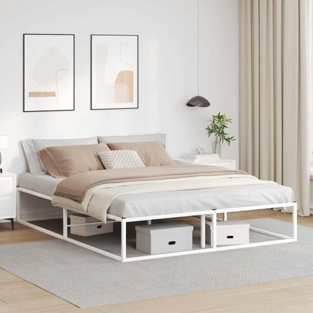 Metal Bed Frame White 90x200cm Powder-coated Metal Slatted Base