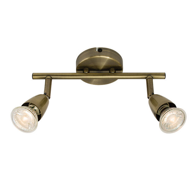 Antique Brass 2 Way Gu10 Bar Double Spotlight Ceiling Spot Light