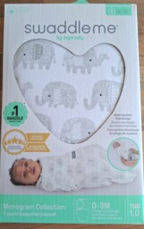 Swaddleme Swaddle – Stage One, 0-3 Months, 1 Tog - Elephants, Monogram