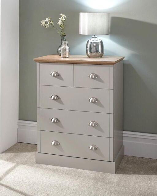 2 + 3 Chest Of Drawers Grey Modern Bedroom Furniture With Oak Effect
