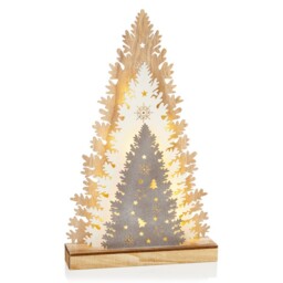 Premier 43cm Lit Wooden 3 Layered Tree Christmas Decoration