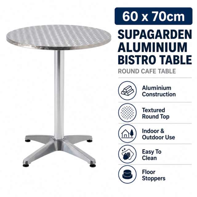 Supagarden Aluminium Bistro Table Round 60x70cm Patio Garden Cafe