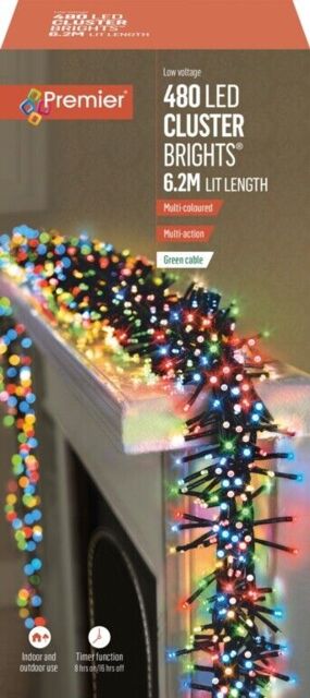480 Led Multi Action Multicolour Cluster Christmas Lights With Timer -
