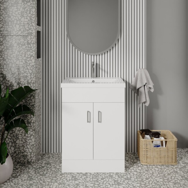 Nuie Eden Floor Standing 2-door Vanity Unit Basin 2 Gloss White 600mm