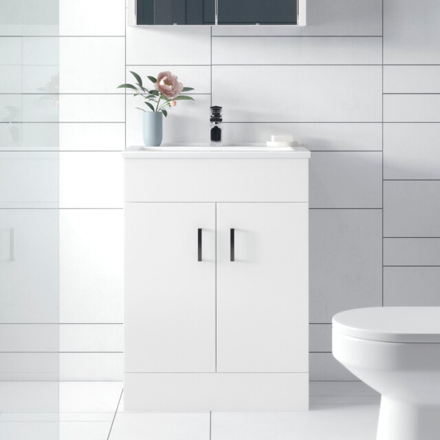 Nuie Eden Floor Standing 2-door Vanity Unit Basin 2 Gloss White 600mm